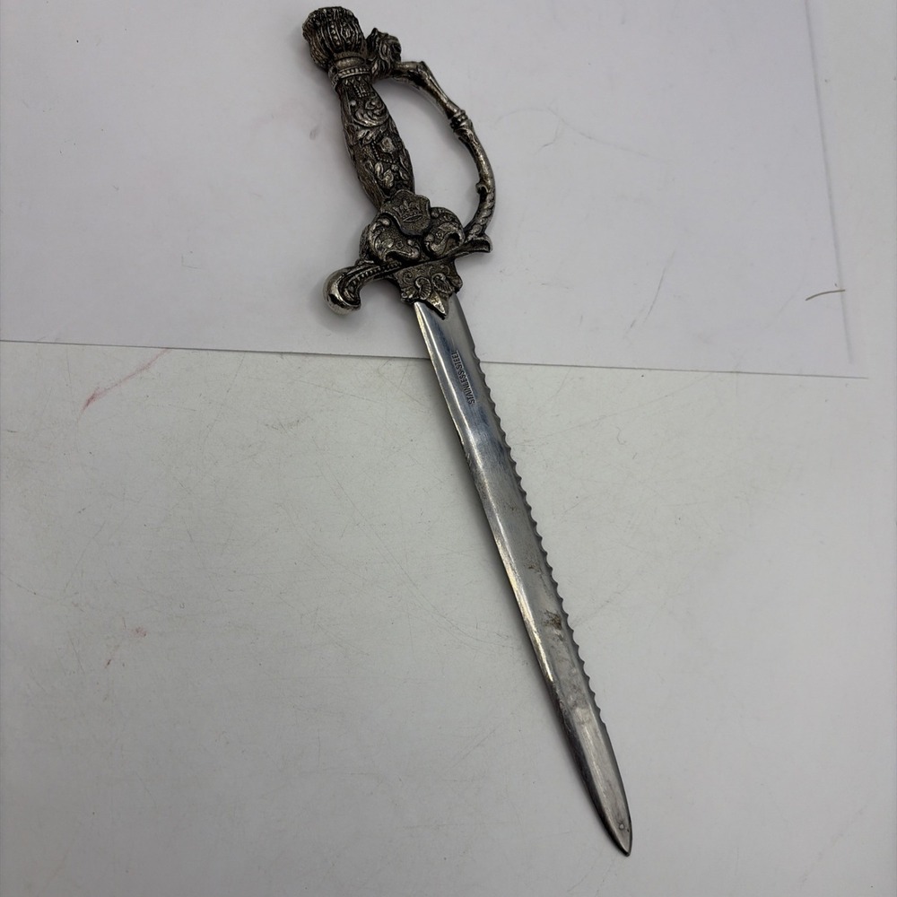 Vintage Stainless Steel Letter Opener Sword Lions Head & Crown